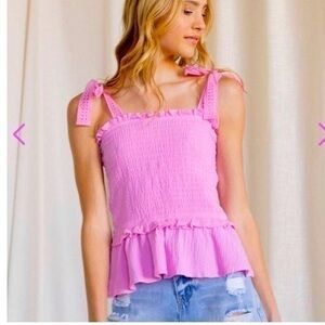 Pink Eyelet Smocked Top